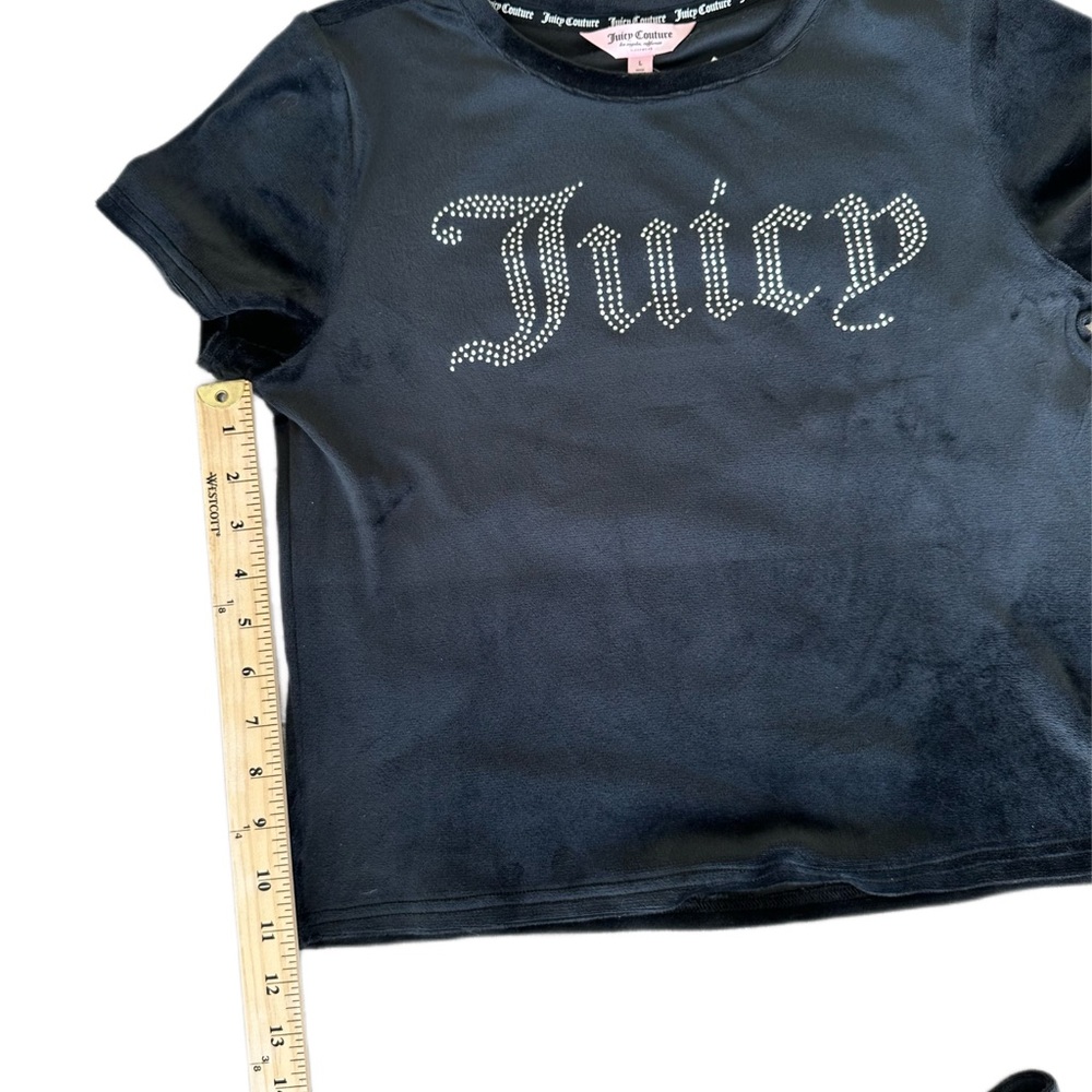 Juicy Couture 2 PC Black Velour Sleepwear Large NWT Shorts + Top Pajamas Lounge - Picture 6 of 10